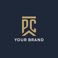 PC initial monogram logo design in a rectangular style with curved sides vector