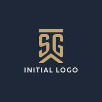 SG initial monogram logo design in a rectangular style with curved sides vector