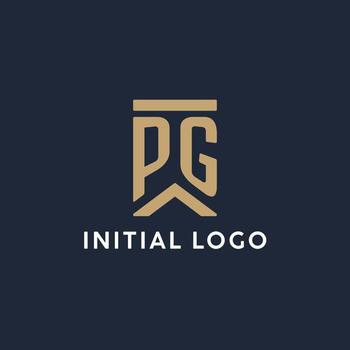 PG initial monogram logo design in a rectangular style with curved sides vector