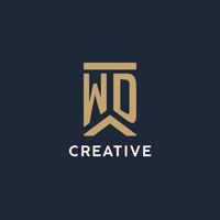 WD initial monogram logo design in a rectangular style with curved sides vector