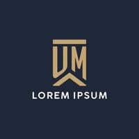 UM initial monogram logo design in a rectangular style with curved sides vector