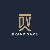 OV initial monogram logo design in a rectangular style with curved sides vector