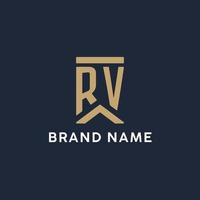 RV initial monogram logo design in a rectangular style with curved sides vector