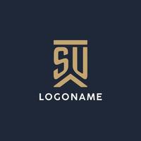 SU initial monogram logo design in a rectangular style with curved sides vector