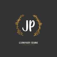 jp escritura a mano inicial y diseño de logotipo de firma con círculo. hermoso diseño de logotipo escrito a mano para moda, equipo, boda, logotipo de lujo. vector