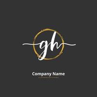 GH Initial handwriting and signature logo design with circle. Beautiful design handwritten logo for fashion, team, wedding, luxury logo. vector