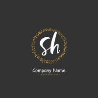 SH Initial handwriting and signature logo design with circle. Beautiful design handwritten logo for fashion, team, wedding, luxury logo. vector