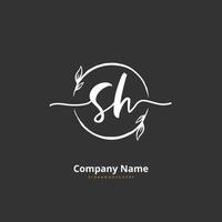 sh escritura a mano inicial y diseño de logotipo de firma con círculo. hermoso diseño de logotipo escrito a mano para moda, equipo, boda, logotipo de lujo. vector