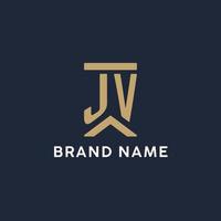 JV initial monogram logo design in a rectangular style with curved sides vector