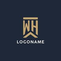 WH initial monogram logo design in a rectangular style with curved sides vector