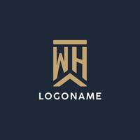 wh diseño de logotipo de monograma inicial en un estilo rectangular con lados curvos vector