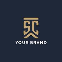 SC initial monogram logo design in a rectangular style with curved sides vector