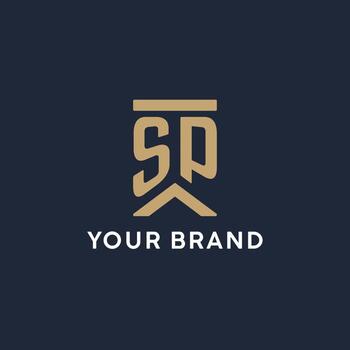 SP initial monogram logo design in a rectangular style with curved sides vector