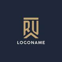 RU initial monogram logo design in a rectangular style with curved sides vector