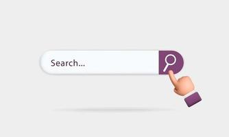 3d vector internet search bar website template with man hand design