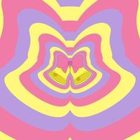 ilustración vectorial de cascabeles decorados con lazo rosa. fondo abstracto del arco iris con campanas de silueta repetitivas. concepto navidad, año nuevo. impresión hippie retro y2k de moda. patrón hipnótico vector