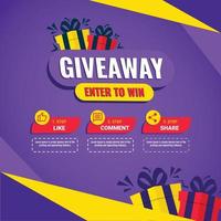 Giveaway quize contest for social media feed. template giveaway prize win competition follow the steps below vector