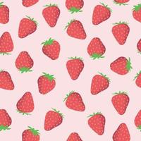 Strawberry vector pattern background. Fruit illustration isolated on light pink background. Seamless background with red strawberries for wrapping paper, wallpaper