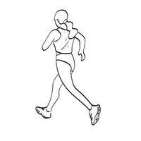 rear view of female runner in action illustration vector hand drawn isolated on white background line art.