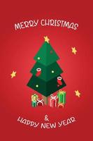 isometric Christmas banner template with Christmas tree and Christmas gift box vector