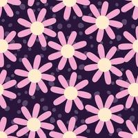 Seamless pattern with camomile groovy flowers and drops. vector