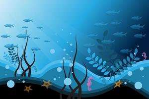 underwater scenery backgrounds, plants, fish, starfish and seahorses vector