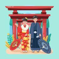 día de la mayoría de edad de la pareja japonesa vector