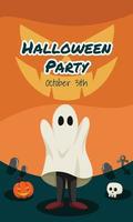 Halloween Party Invitation Card. Ghost Flat Design Vector Illustration.