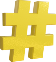 símbolo de etiqueta hash de procesamiento 3d amarillo png