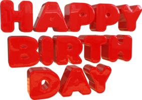 Happy Birthday 3D Render. Red Cartoon Text png