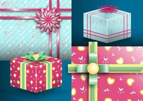 Gift wrapping paper pattern for a gift box and ribbon 3d Vector Illustration.