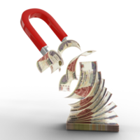3D rendering of Horseshoe magnet attracting Egyptian pound notes. Attracting money concept. Strategy for a successful business png