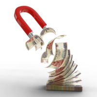 3D rendering of Horseshoe magnet attracting Egyptian pound notes. Attracting money concept. Strategy for a successful business png