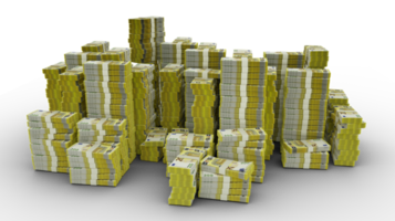 grande pilha de notas de euro. muito dinheiro. renderização 3D de pacotes de dinheiro png