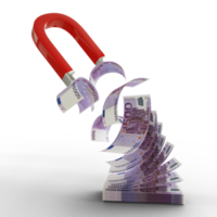 3D rendering of Horseshoe magnet attracting Euro notes. Attracting money concept. Strategy for a successful business png