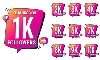 Set number Thank you followers design.Thank you congratulatory cards. Vector illustration for Social Networks. Web users or bloggers celebrate a large number of followers. Eps10 Vector
