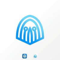 Fantasma divertido simple y único en línea con tecnología o imagen de protección de red icono gráfico diseño de logotipo concepto abstracto stock vectorial. se puede utilizar como símbolo relacionado con la computadora o el hacker vector