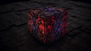 Red Purple grunge digital cube moving technology video