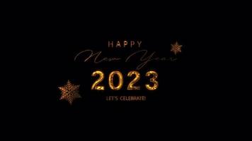 2023 feliz año nuevo celebremos texto dorado video