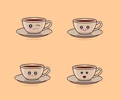 ilustración de diseño gráfico vectorial de un grupo de tazas de café con varias expresiones divertidas vector