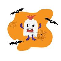 Cool Spooky Ghost with Bats and Spider Webs, Premium Vector