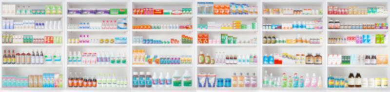 pharmacy drugstore shelves blur pharmaceutical medicine product background photo