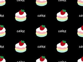 Cake cartoon character seamless pattern on black background vector