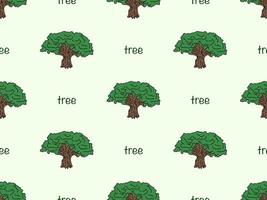 Tree cartoon character seamless pattern on green background vector