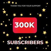 300k subscribers background black with golden star. can be used for social media banners vector