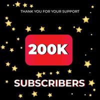 200K subscribers celebration background design black with gold star vector