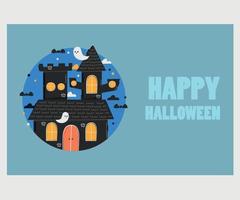 saludo de halloween con ilustración de castillo embrujado vector