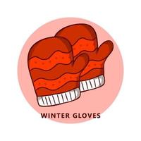 Winter Gloves Logo Vintage Hand Drawn. Gloves Christmas Fashion Symbol Illustration.  Clothes Gift Xmas Icon Vector