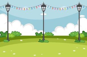 Outdoor park scene with lamp posts vector