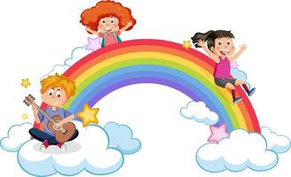 niños felices con arcoiris vector